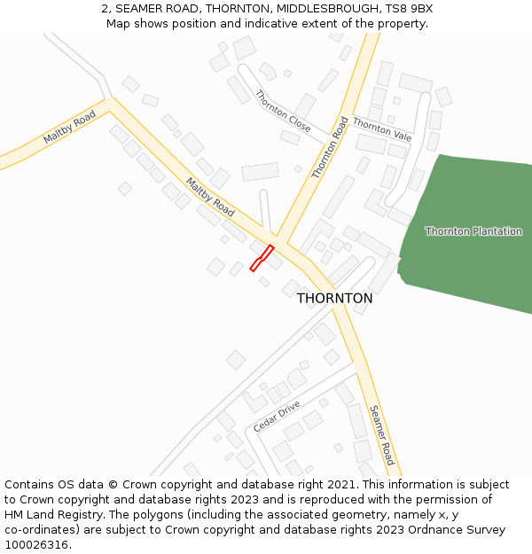 2, SEAMER ROAD, THORNTON, MIDDLESBROUGH, TS8 9BX: Location map and indicative extent of plot