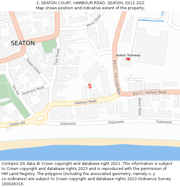 2, SEATON COURT, HARBOUR ROAD, SEATON, EX12 2GZ: Location map and indicative extent of plot
