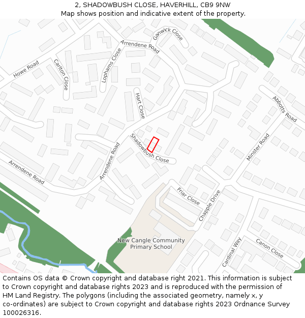 2, SHADOWBUSH CLOSE, HAVERHILL, CB9 9NW: Location map and indicative extent of plot