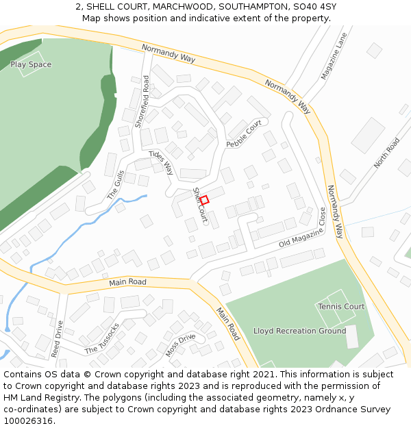 2, SHELL COURT, MARCHWOOD, SOUTHAMPTON, SO40 4SY: Location map and indicative extent of plot