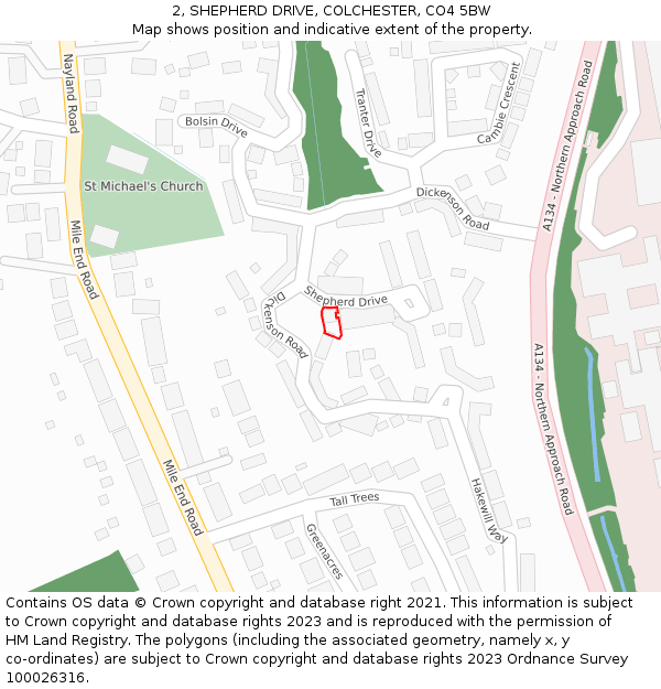 2, SHEPHERD DRIVE, COLCHESTER, CO4 5BW: Location map and indicative extent of plot