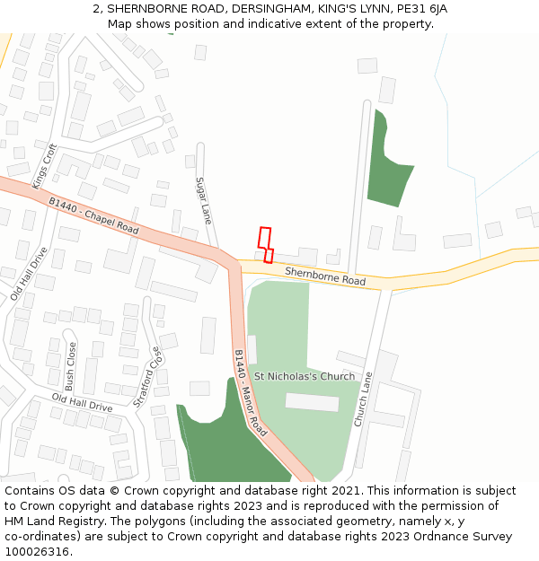 2, SHERNBORNE ROAD, DERSINGHAM, KING'S LYNN, PE31 6JA: Location map and indicative extent of plot