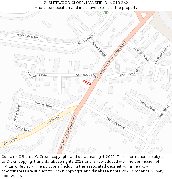 2, SHERWOOD CLOSE, MANSFIELD, NG18 2NX: Location map and indicative extent of plot