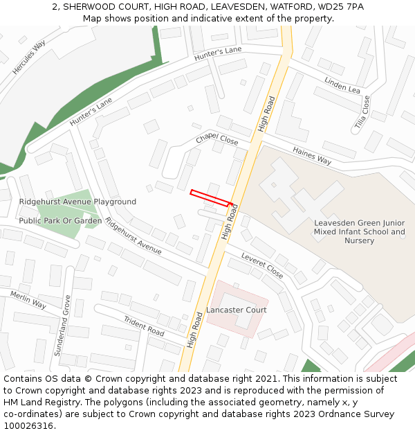 2, SHERWOOD COURT, HIGH ROAD, LEAVESDEN, WATFORD, WD25 7PA: Location map and indicative extent of plot