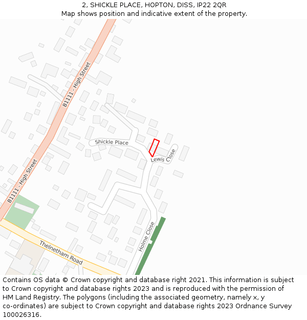 2, SHICKLE PLACE, HOPTON, DISS, IP22 2QR: Location map and indicative extent of plot