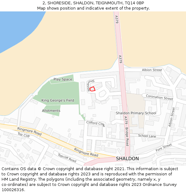 2, SHORESIDE, SHALDON, TEIGNMOUTH, TQ14 0BP: Location map and indicative extent of plot