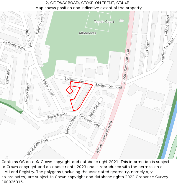2, SIDEWAY ROAD, STOKE-ON-TRENT, ST4 4BH: Location map and indicative extent of plot