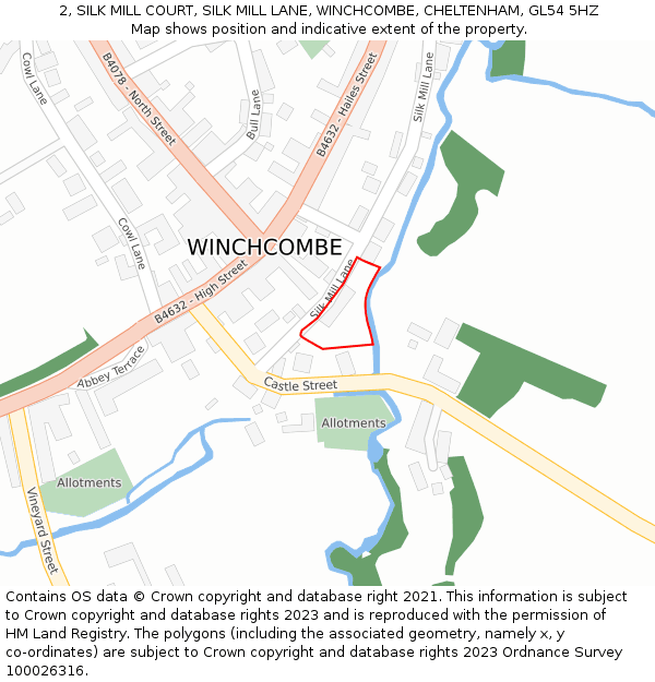 2, SILK MILL COURT, SILK MILL LANE, WINCHCOMBE, CHELTENHAM, GL54 5HZ: Location map and indicative extent of plot
