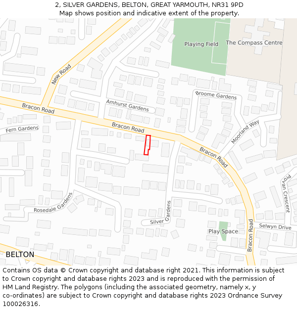 2, SILVER GARDENS, BELTON, GREAT YARMOUTH, NR31 9PD: Location map and indicative extent of plot