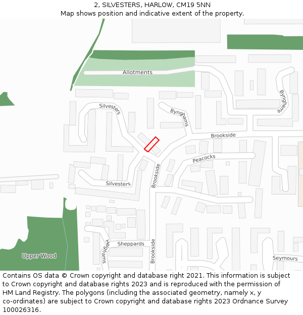 2, SILVESTERS, HARLOW, CM19 5NN: Location map and indicative extent of plot