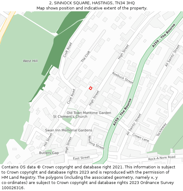 2, SINNOCK SQUARE, HASTINGS, TN34 3HQ: Location map and indicative extent of plot
