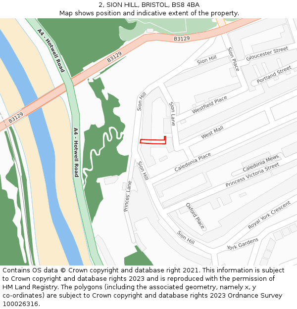 2, SION HILL, BRISTOL, BS8 4BA: Location map and indicative extent of plot