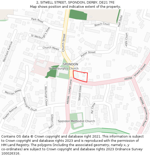 2, SITWELL STREET, SPONDON, DERBY, DE21 7FE: Location map and indicative extent of plot