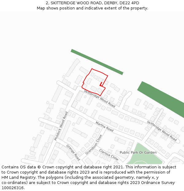 2, SKITTERIDGE WOOD ROAD, DERBY, DE22 4PD: Location map and indicative extent of plot