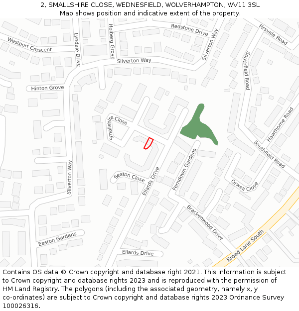 2, SMALLSHIRE CLOSE, WEDNESFIELD, WOLVERHAMPTON, WV11 3SL: Location map and indicative extent of plot