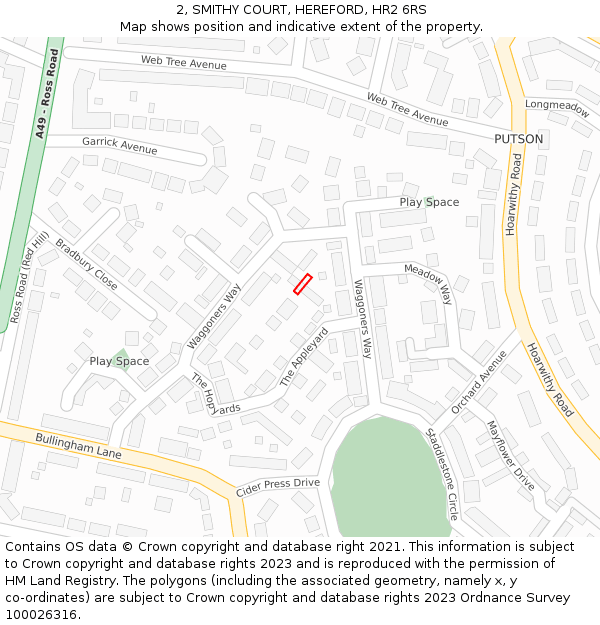 2, SMITHY COURT, HEREFORD, HR2 6RS: Location map and indicative extent of plot