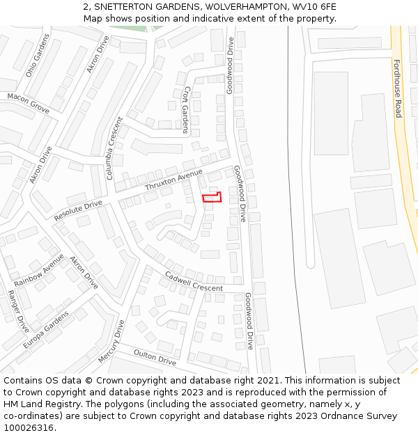 2, SNETTERTON GARDENS, WOLVERHAMPTON, WV10 6FE: Location map and indicative extent of plot