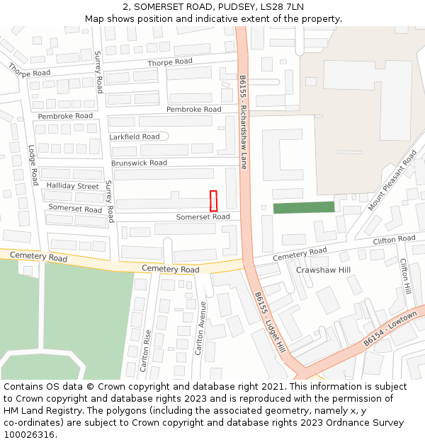 2, SOMERSET ROAD, PUDSEY, LS28 7LN: Location map and indicative extent of plot