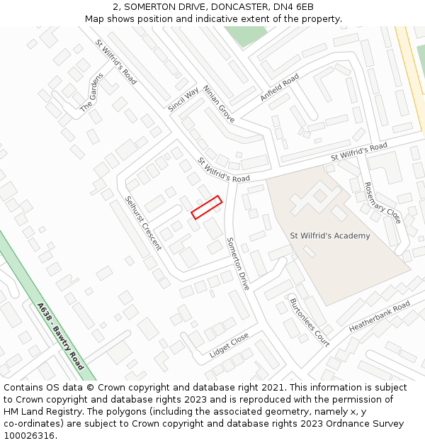2, SOMERTON DRIVE, DONCASTER, DN4 6EB: Location map and indicative extent of plot