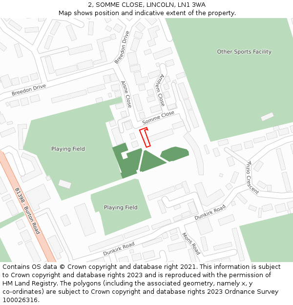 2, SOMME CLOSE, LINCOLN, LN1 3WA: Location map and indicative extent of plot