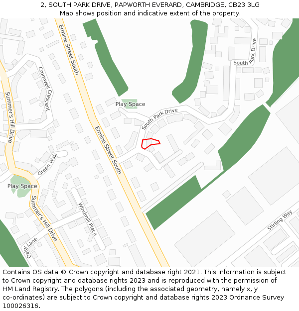 2, SOUTH PARK DRIVE, PAPWORTH EVERARD, CAMBRIDGE, CB23 3LG: Location map and indicative extent of plot