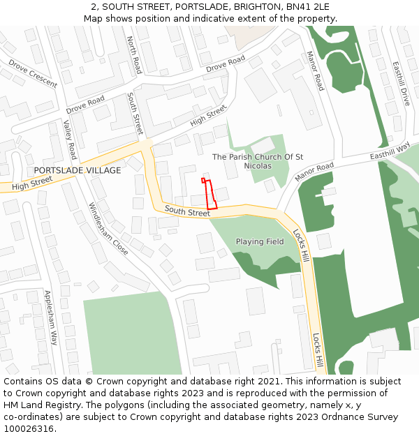 2, SOUTH STREET, PORTSLADE, BRIGHTON, BN41 2LE: Location map and indicative extent of plot