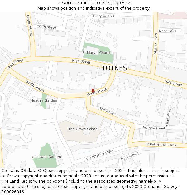 2, SOUTH STREET, TOTNES, TQ9 5DZ: Location map and indicative extent of plot