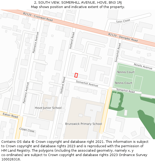 2, SOUTH VIEW, SOMERHILL AVENUE, HOVE, BN3 1RJ: Location map and indicative extent of plot