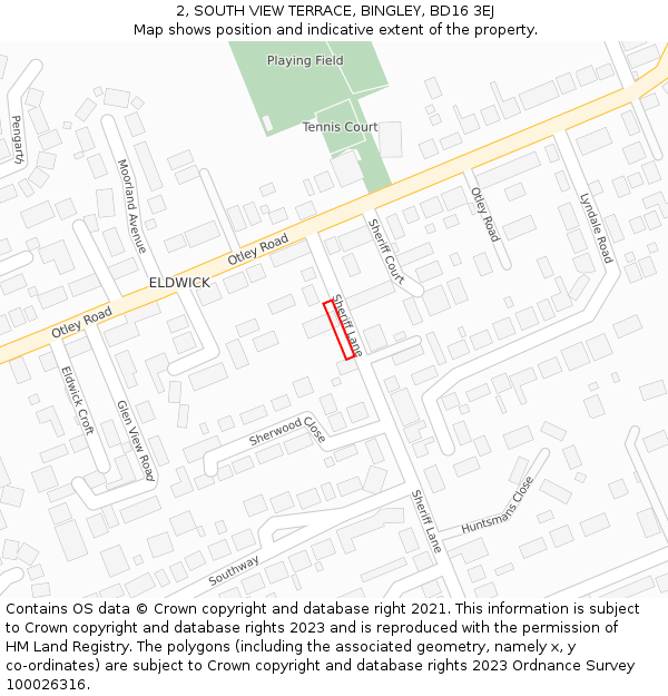 2, SOUTH VIEW TERRACE, BINGLEY, BD16 3EJ: Location map and indicative extent of plot