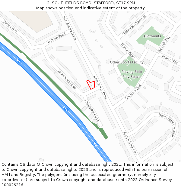 2, SOUTHFIELDS ROAD, STAFFORD, ST17 9PN: Location map and indicative extent of plot
