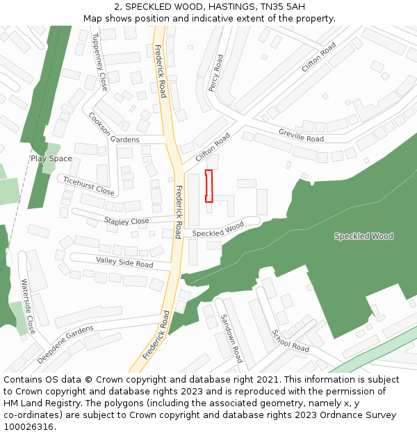 2, SPECKLED WOOD, HASTINGS, TN35 5AH: Location map and indicative extent of plot