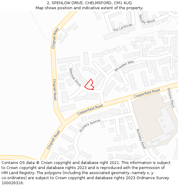 2, SPENLOW DRIVE, CHELMSFORD, CM1 4UQ: Location map and indicative extent of plot