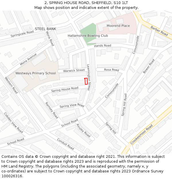 2, SPRING HOUSE ROAD, SHEFFIELD, S10 1LT: Location map and indicative extent of plot