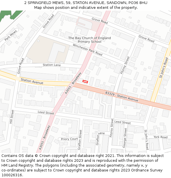 2 SPRINGFIELD MEWS, 59, STATION AVENUE, SANDOWN, PO36 8HU: Location map and indicative extent of plot