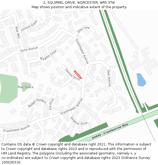 2, SQUIRREL DRIVE, WORCESTER, WR5 3TW: Location map and indicative extent of plot
