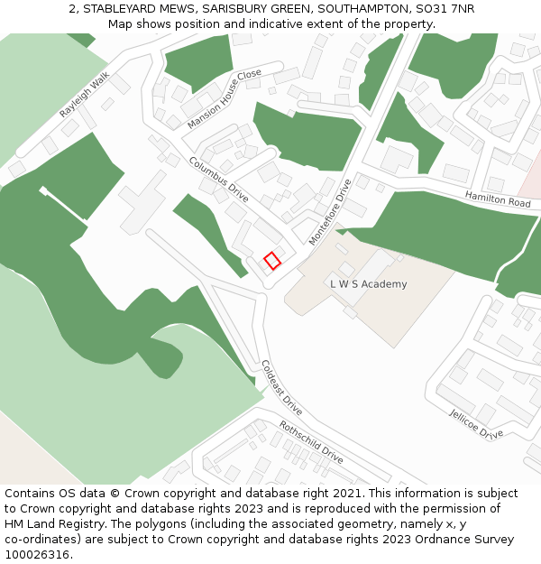 2, STABLEYARD MEWS, SARISBURY GREEN, SOUTHAMPTON, SO31 7NR: Location map and indicative extent of plot