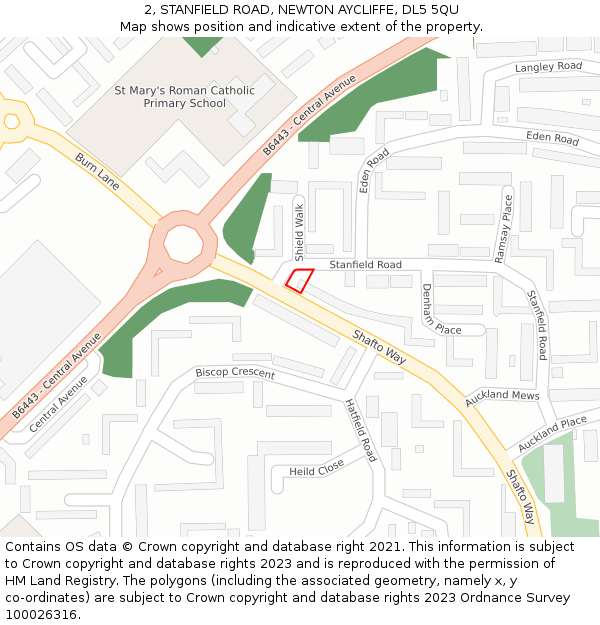 2, STANFIELD ROAD, NEWTON AYCLIFFE, DL5 5QU: Location map and indicative extent of plot