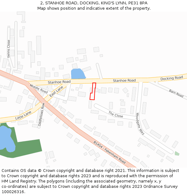 2, STANHOE ROAD, DOCKING, KING'S LYNN, PE31 8PA: Location map and indicative extent of plot
