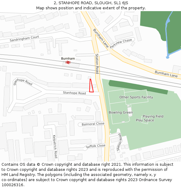 2, STANHOPE ROAD, SLOUGH, SL1 6JS: Location map and indicative extent of plot