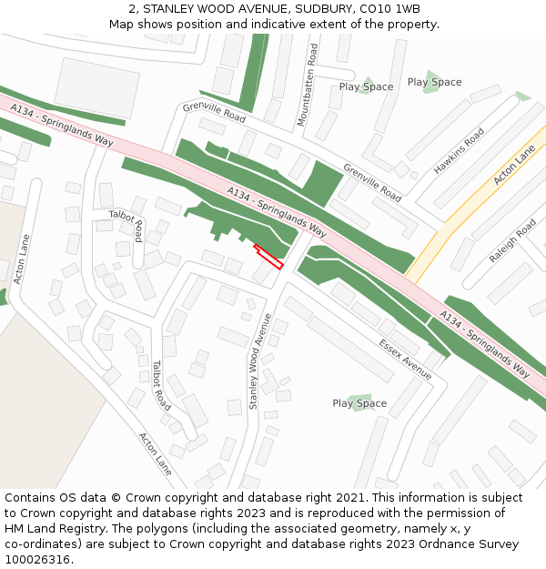2, STANLEY WOOD AVENUE, SUDBURY, CO10 1WB: Location map and indicative extent of plot