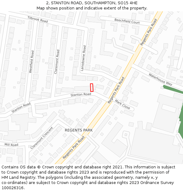 2, STANTON ROAD, SOUTHAMPTON, SO15 4HE: Location map and indicative extent of plot