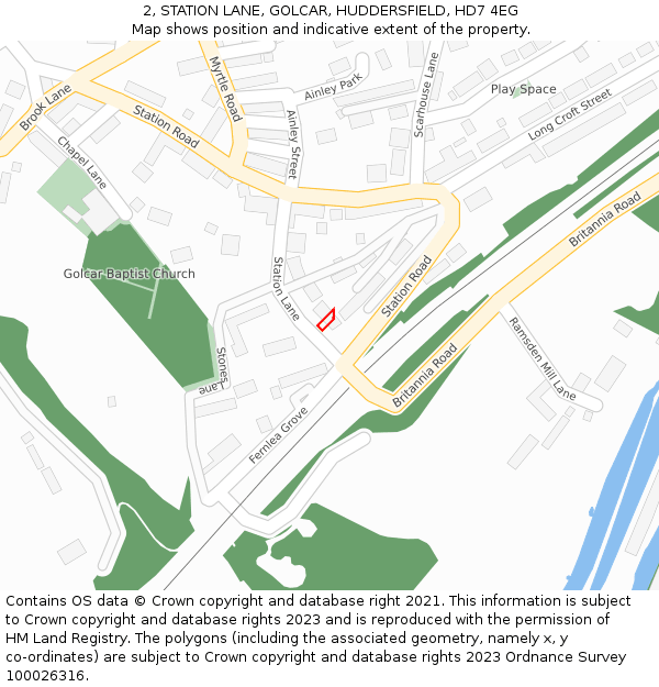 2, STATION LANE, GOLCAR, HUDDERSFIELD, HD7 4EG: Location map and indicative extent of plot