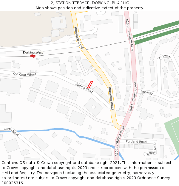 2, STATION TERRACE, DORKING, RH4 1HG: Location map and indicative extent of plot