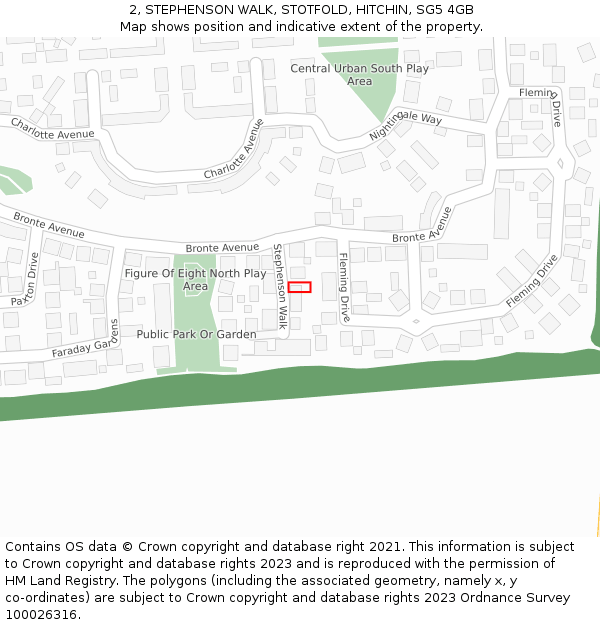 2, STEPHENSON WALK, STOTFOLD, HITCHIN, SG5 4GB: Location map and indicative extent of plot