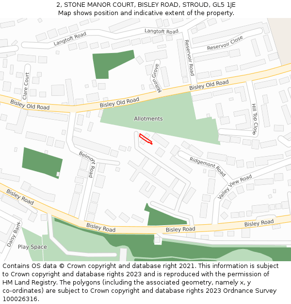 2, STONE MANOR COURT, BISLEY ROAD, STROUD, GL5 1JE: Location map and indicative extent of plot