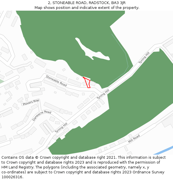 2, STONEABLE ROAD, RADSTOCK, BA3 3JR: Location map and indicative extent of plot