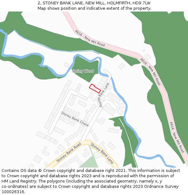 2, STONEY BANK LANE, NEW MILL, HOLMFIRTH, HD9 7LW: Location map and indicative extent of plot