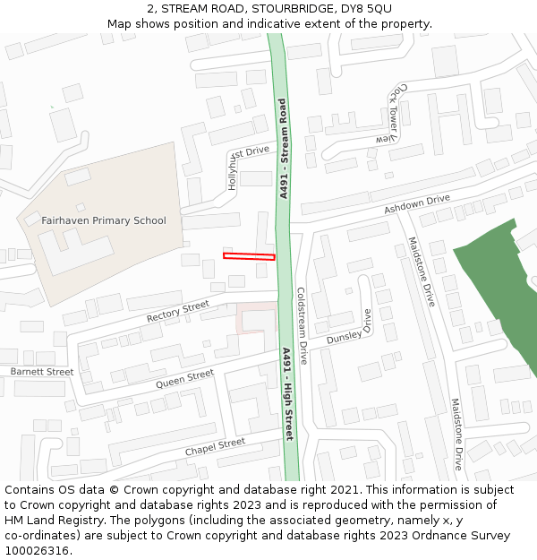2, STREAM ROAD, STOURBRIDGE, DY8 5QU: Location map and indicative extent of plot