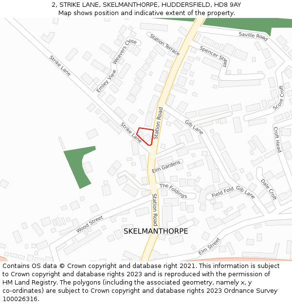 2, STRIKE LANE, SKELMANTHORPE, HUDDERSFIELD, HD8 9AY: Location map and indicative extent of plot
