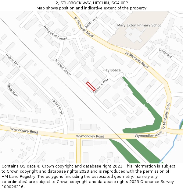 2, STURROCK WAY, HITCHIN, SG4 0EP: Location map and indicative extent of plot